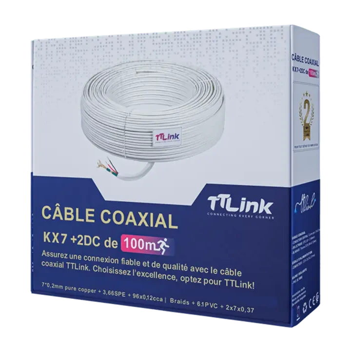 Câble Coaxial Classe 2 orange 100M
TLlink KX7 +2DC de 100m
