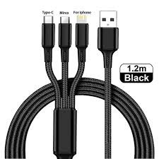 3 In 1 USB Fast Charging Cable Type C Micro Multi Charger Cable Nylon Braided Cord