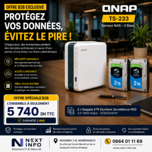 QNAP TS-233 + 2 x Seagate SkyHawk 2 To - Solution NAS 4 To